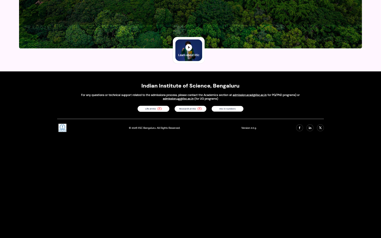 IISc Admissions Portal footer